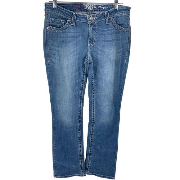 Wrangler Denim - Rock 47 By Wrangler Womens Low Rise Jeans Embroidered Medium Wash Denim Size 26